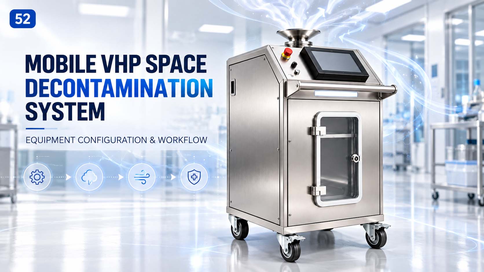 移动式VHP空间灭菌系统设备组成与房间生物去污染工作流程示意图